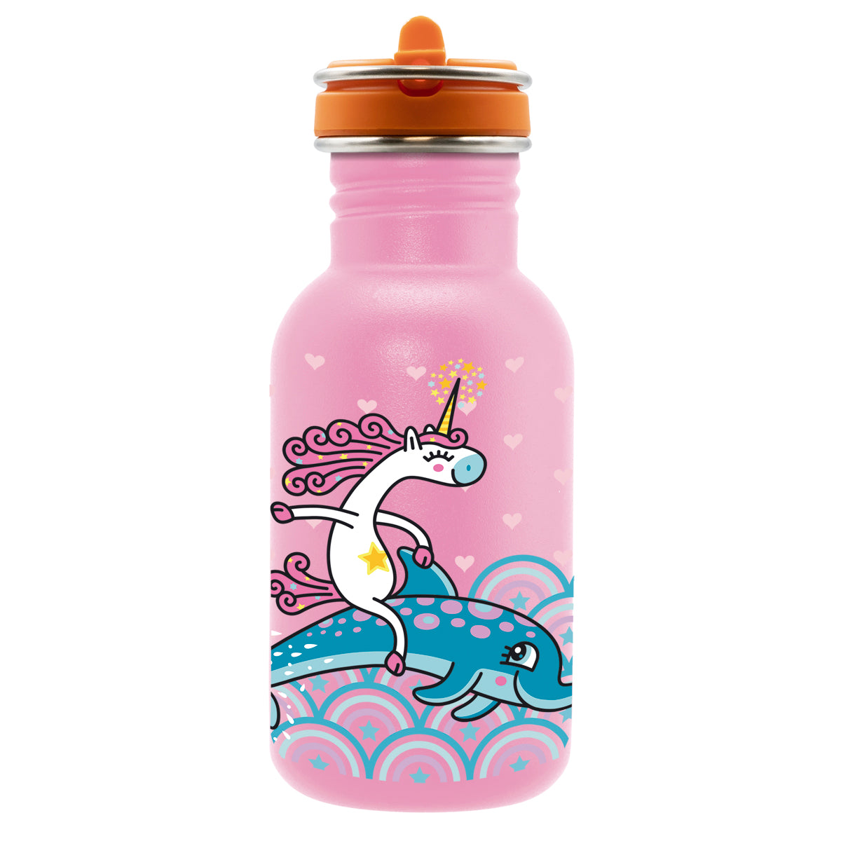 Botella Infantil, Jumping Basic Steel Rosado Con Tapón Flow 0,5 L