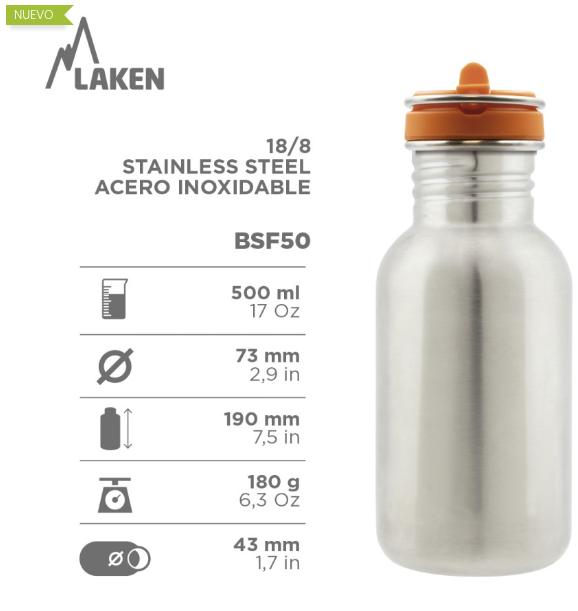 Botella Infantil, Sea Friends - Basic Steel Celeste Con Tapón Flow 0,5 L